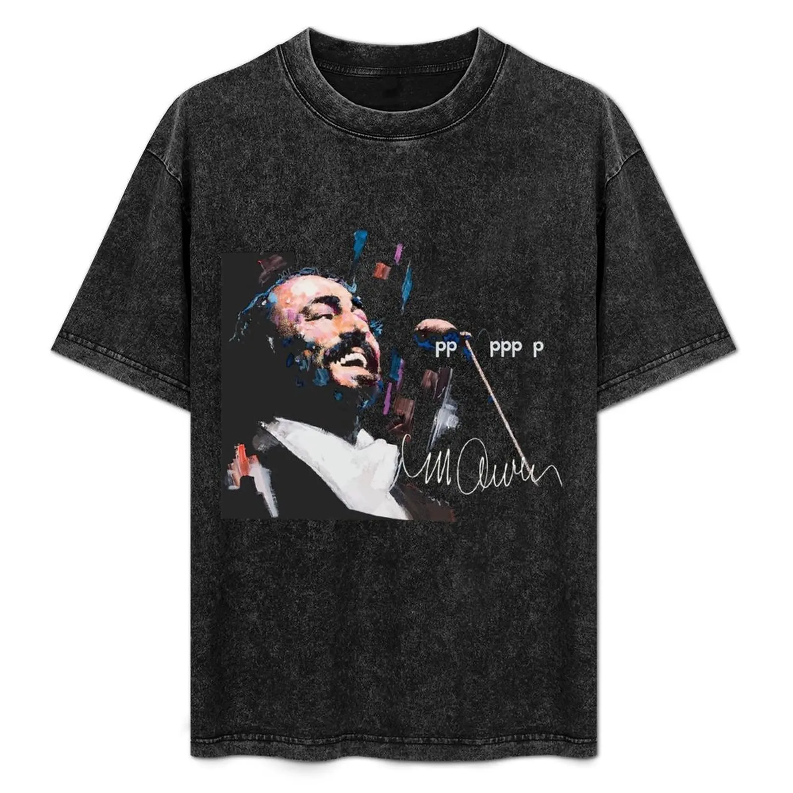 Original Portrait of Luciano Pavarotti T-Shirt Large Size Casual Short Sleeve Top