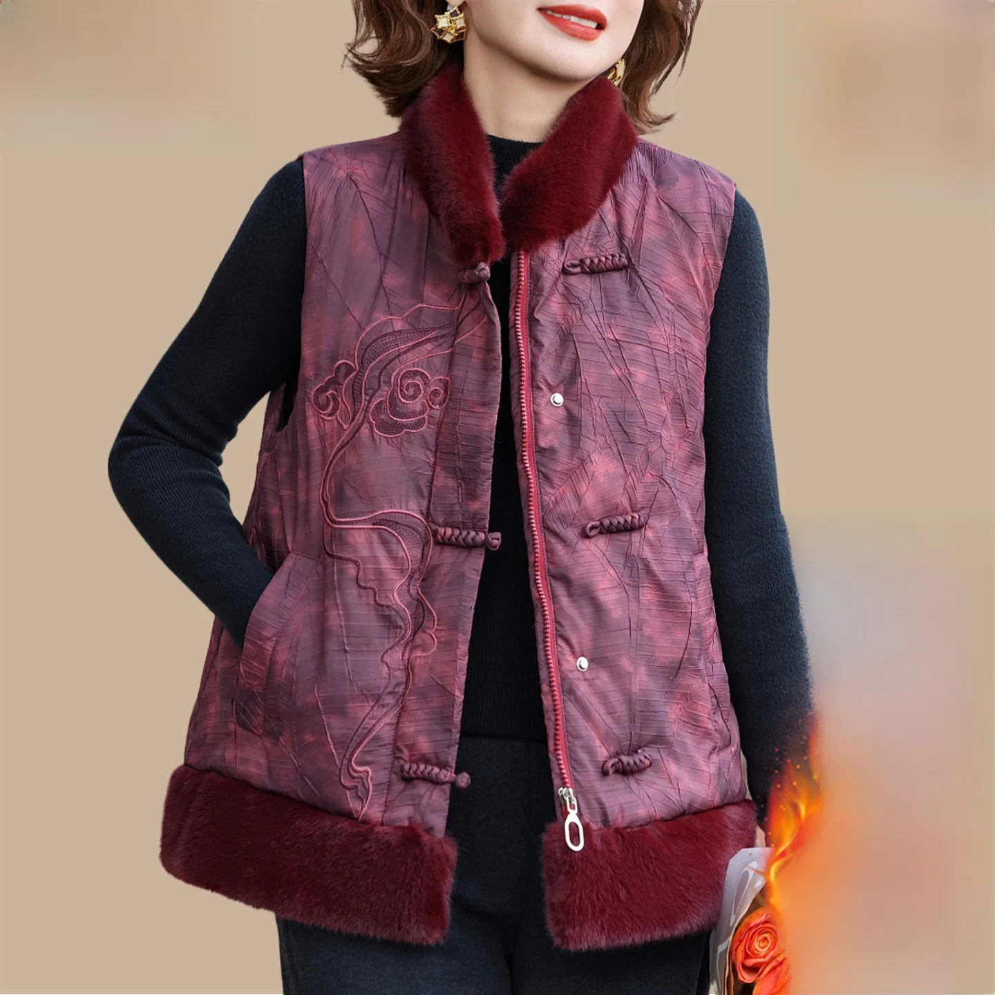 

Жилет Fazeya Faion Fce на подкладке, теплая верхняя одежда для женщин, традиционный китайский жилет среднего возраста и ly, осенне-зимний жилет