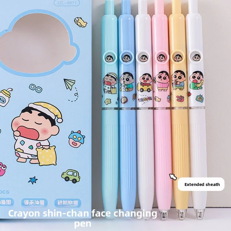 Crayon Shin-chan Cartoon Cute Student Gel Pen Kawaii Stationery Black Quick-Dry Retractable Pen Anime Merchandise Wholesale