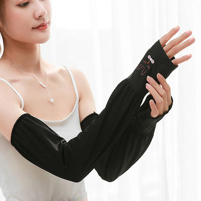 1 زوج الصيف الحرير الجليد طويلة الأكمام مكافحة حروق الشمس غطاء للذراع الرجال النساء الكفة جديد كول اليد الأكمام المضادة للأشعة فوق البنفسجية قفازات تسلق الجبال #2