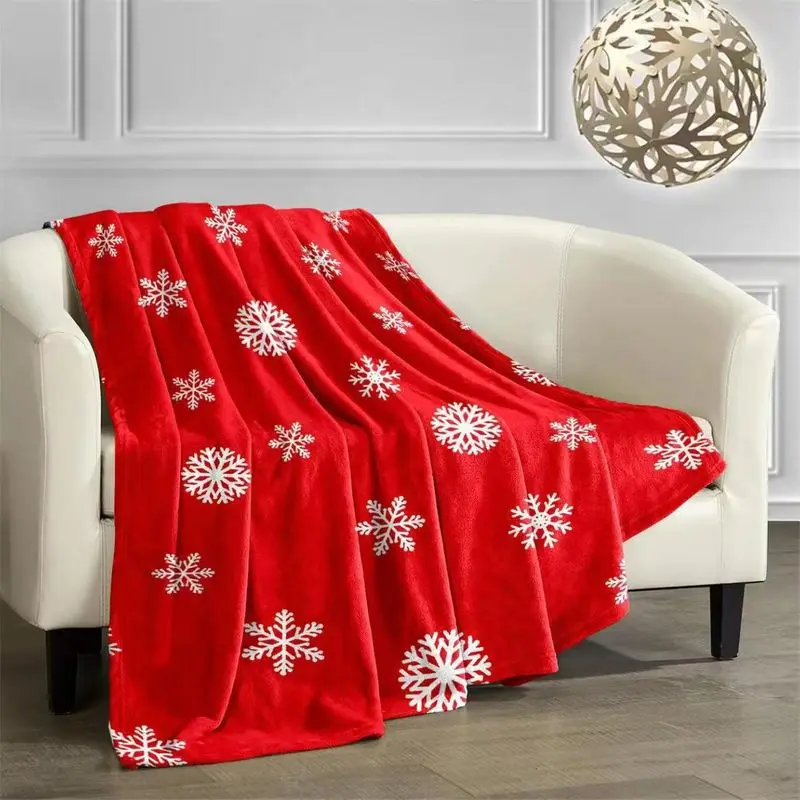 VIKAMA Merry Christmas Reindeer Flannel Throw Blanket Red Snow Cartoon Rudolph Print Soft Warm Holiday Sofa Decor Blanket