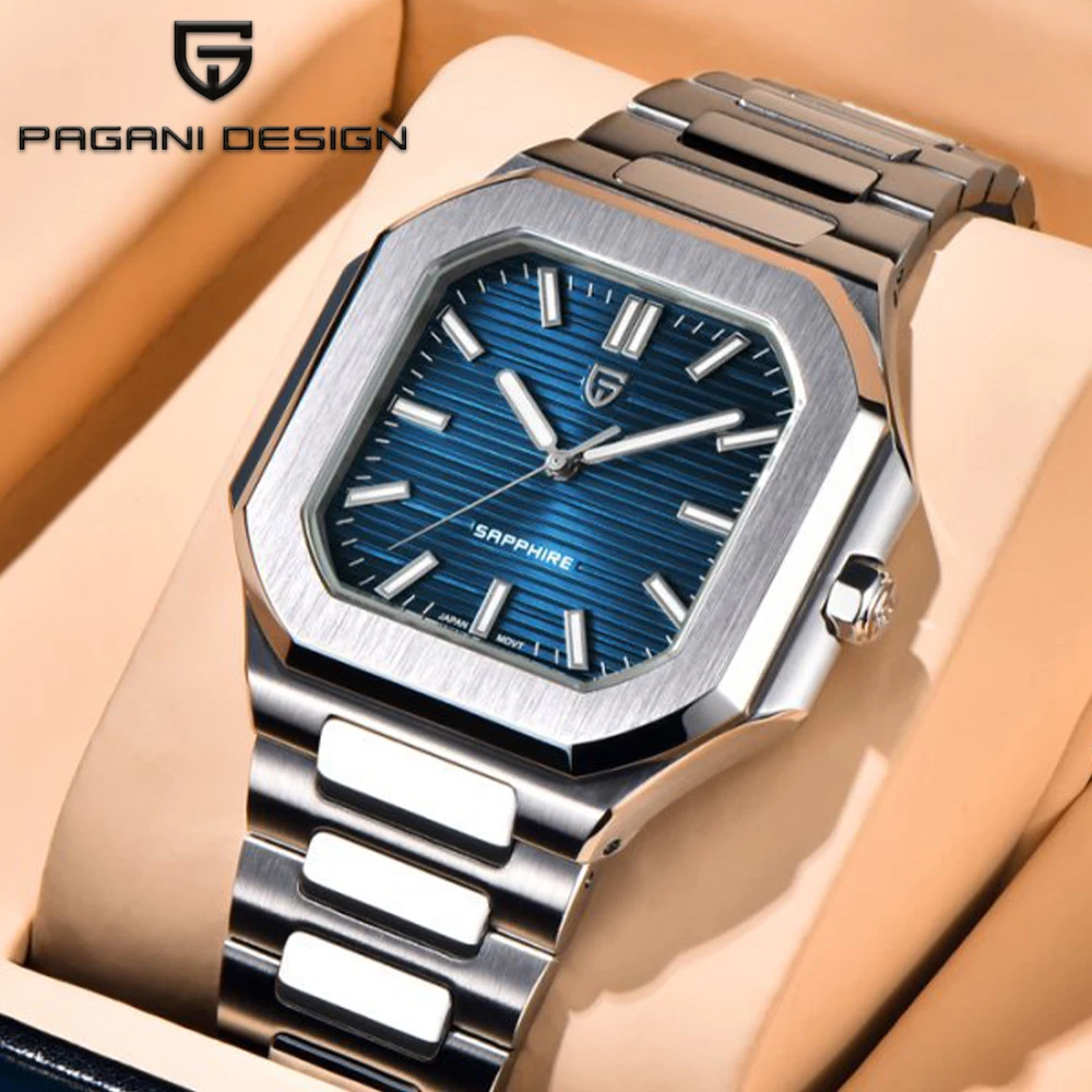 

2026 New PAGANI DESIGN 37MM Square Men Quartz Watches Luxury Sapphire Glass AR Coated Business Watch VH31 Luminous Watch for Men