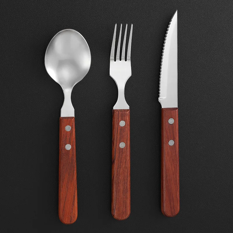 

1 Pcs Cutlery Wooden Handle Cutlery Set Stainless Steel Tableware Knife Fork Tea Spoon Silverware Western Flatware