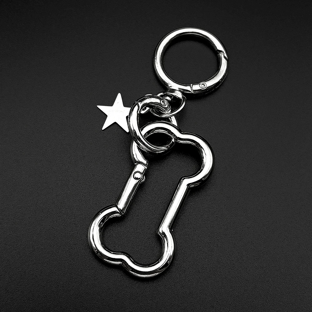 Hundeknochen-Stern-Schlüsselanhänger für Damen und Herren, silberfarben, 2026 neues Design, Hip-Hop-Herz-Taschenanhänger, Auto-Schlüsselring, Schmuckgeschenke – Detail 5