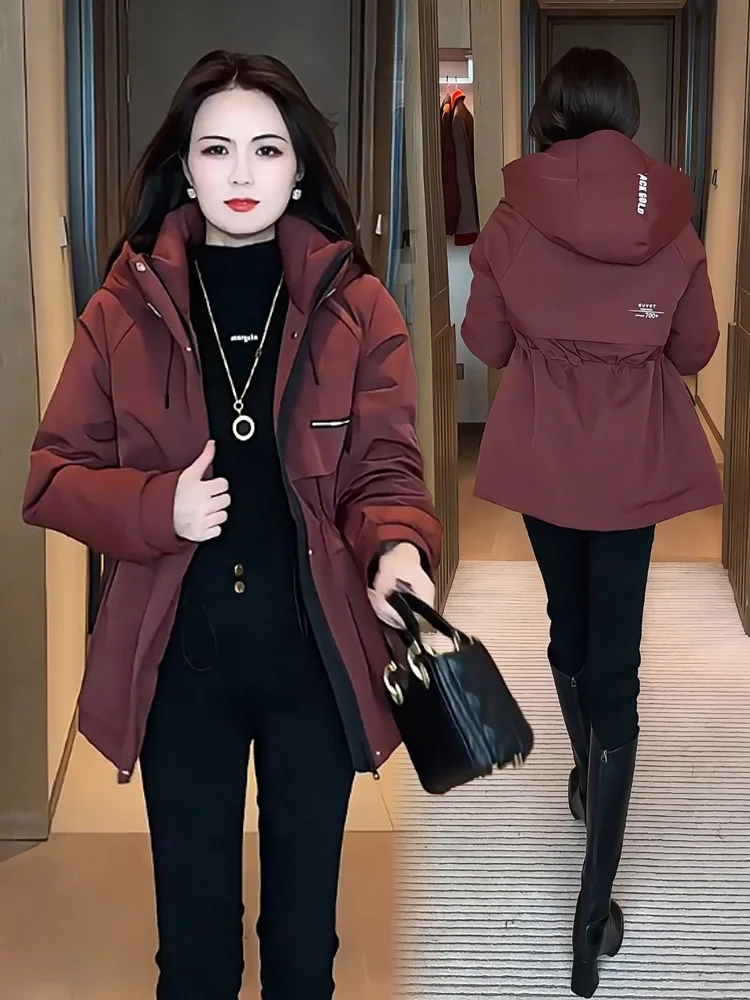 Pike Women's Cotton Jacket Winter Thickened Warm Coat Hooded Waist-Cinching Long Zipper Closure  Color Fashion Outerwear