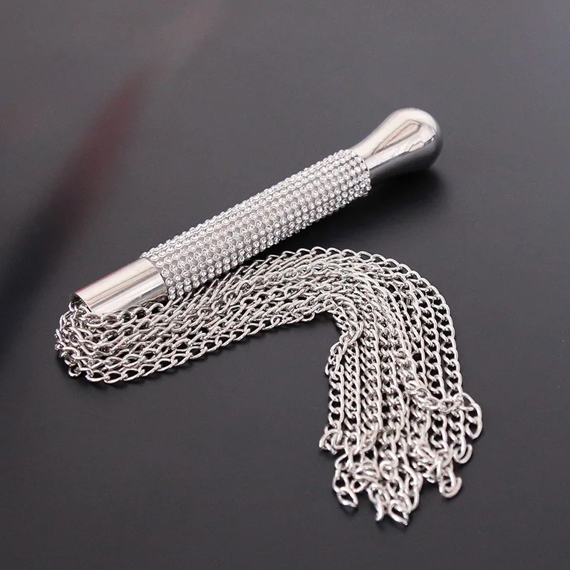 New Metal Alloy Chain Tassel Short Horse Riding Whip Crop Crystal Handle 2022