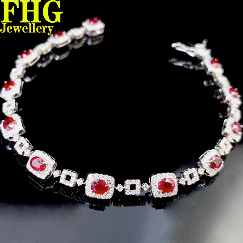 

Au750 18K White Gold Ring 3Carat lab Ruby bracelet Wedding Party Engagement Anniversary bangle