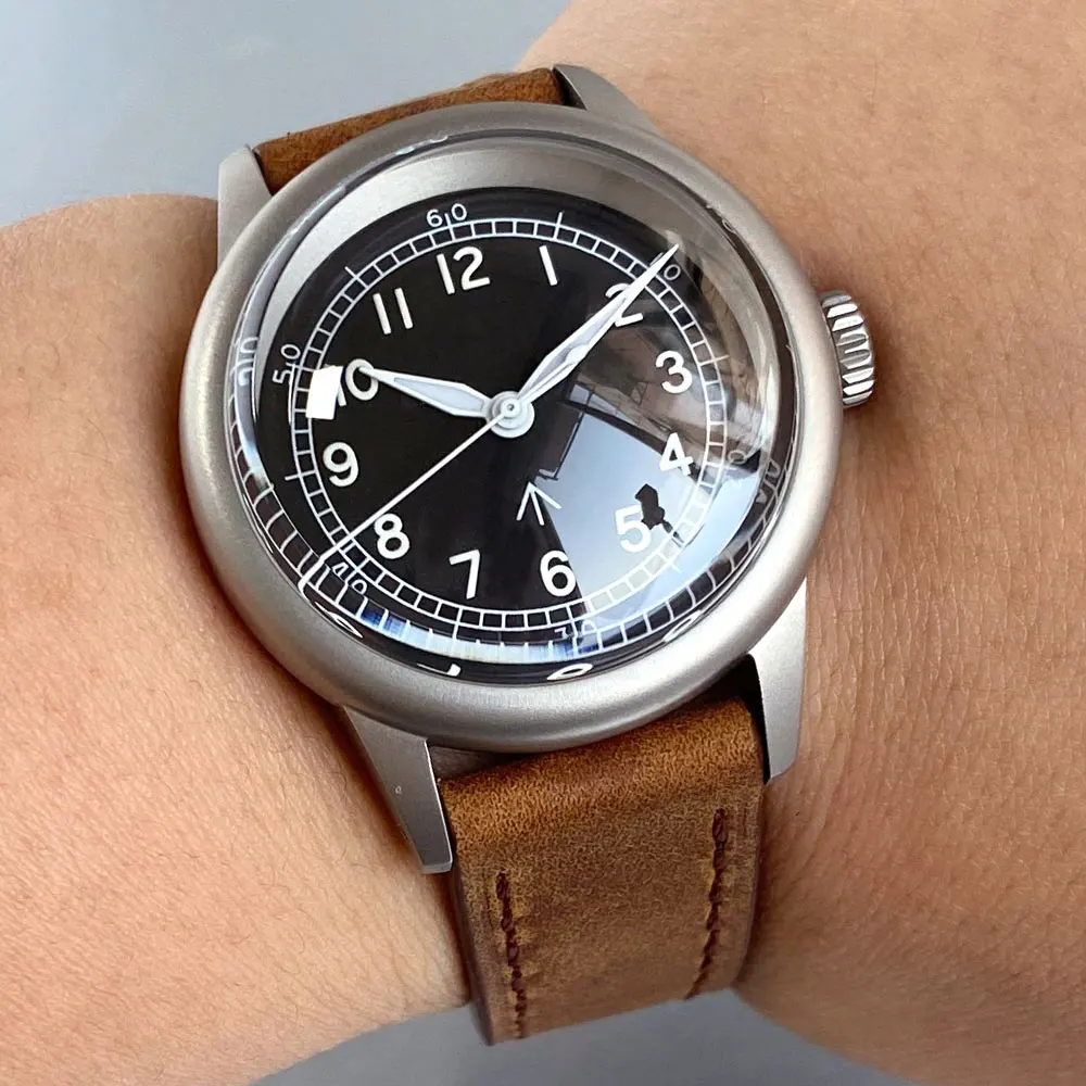 Reloj Retro de cristal con cúpula de burbuja de campo de 36mm NH35, movimiento automático, luminoso, resistente al agua, 20bar, reloj de pulsera militar Retro