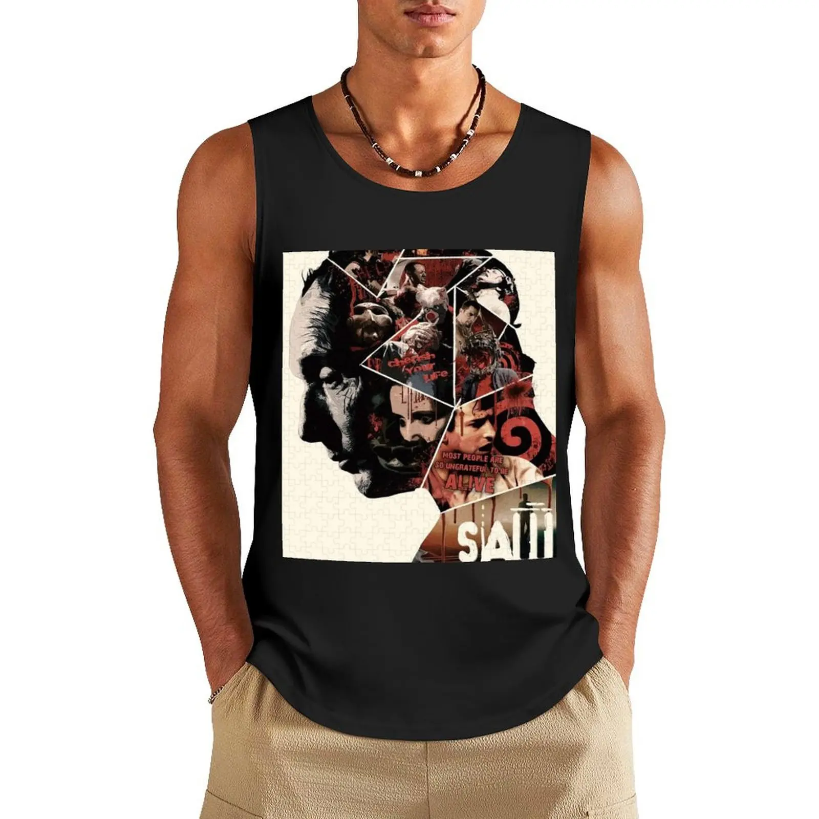 

Saw (2004) Poster Design John Kramer Tank Top sports vest sports clothes for men sleeveless man shirts men clothings