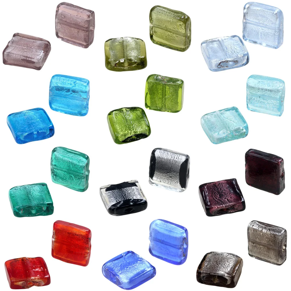 

20MM 4PCS/Lot Multicolor Inside Silver Foil Lampwork Glass Square Beads DIY Bracelet Necklace Earring For Jewelry Making