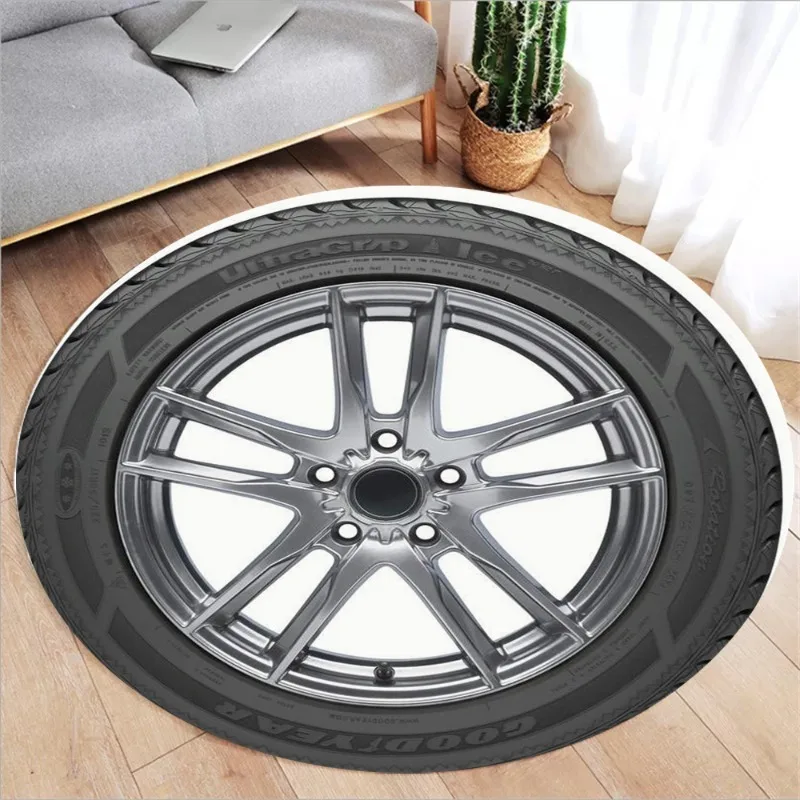Round Grey Retro-Style Rug with Gold Accents – Soft Holiday Decor for Living Room Bedroom