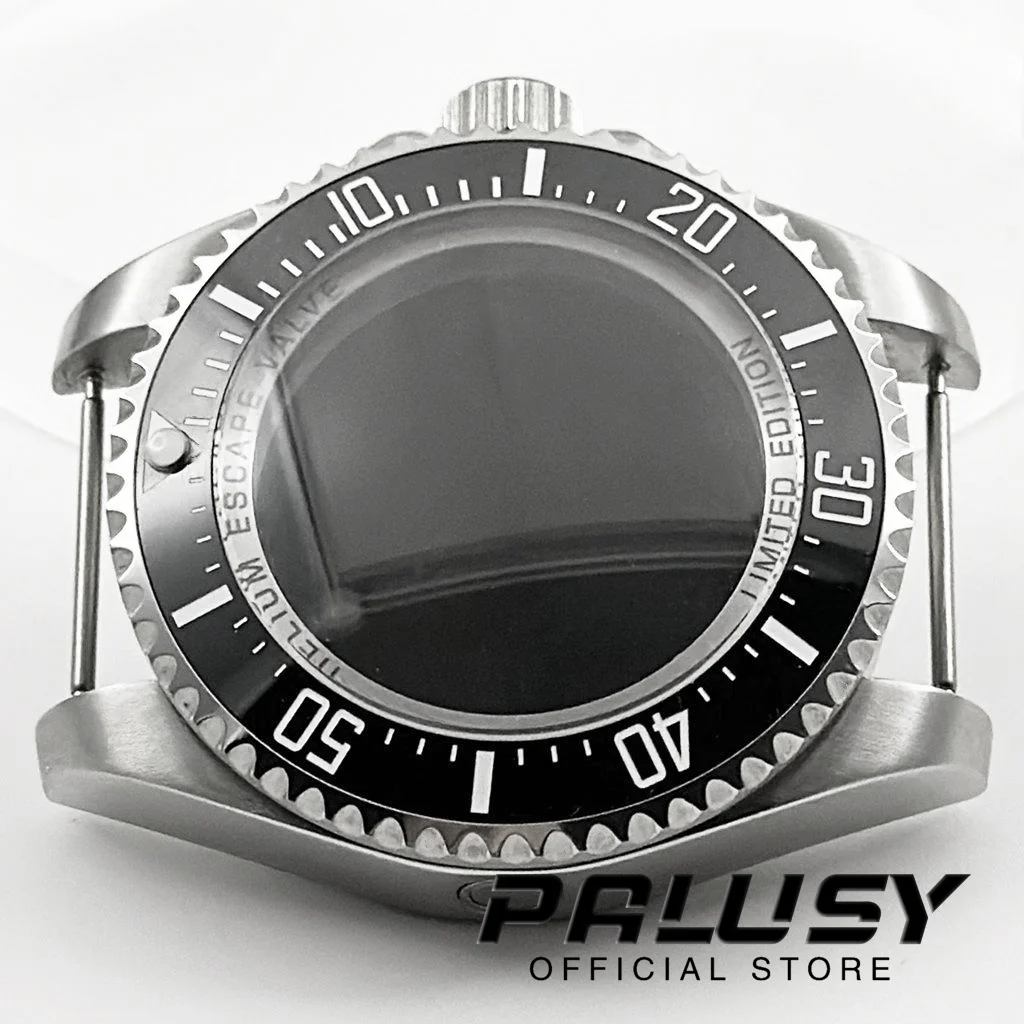 44mm Silver DEEP SEA Homage Big Sapphire Crystal Watch Case Black Ceramic Bezel Fit NH35 NH36 4R35 4R36 NH34 NH38 NH39 Movement