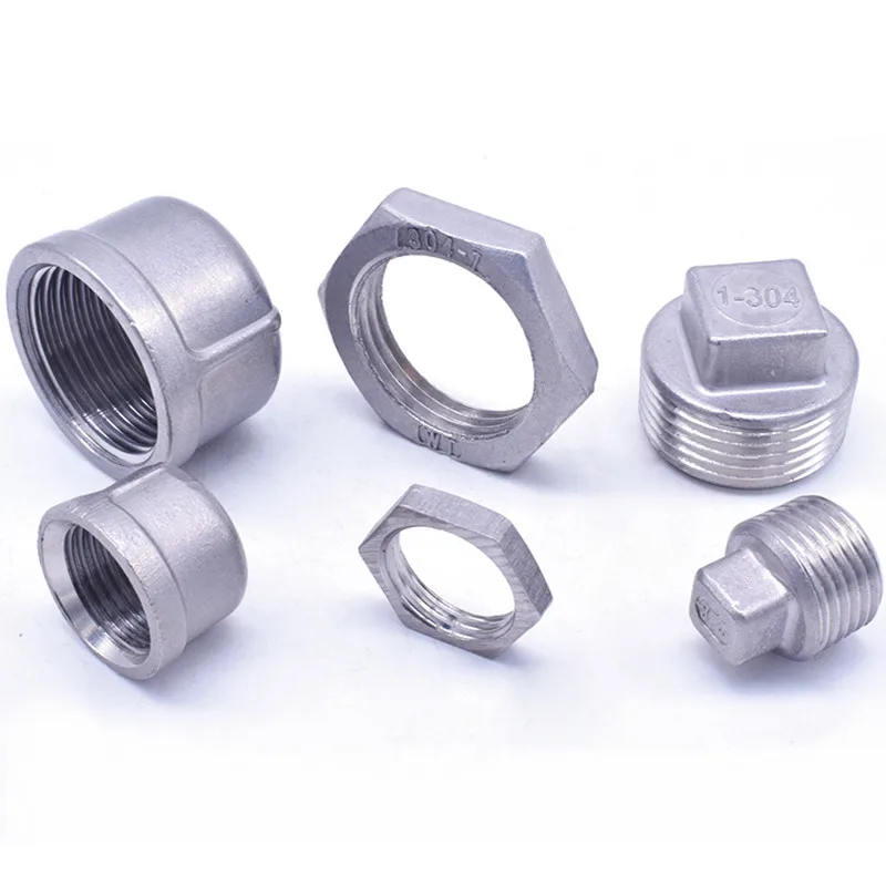SS304 Stainless Steel Water Pipe Fittings Hex Nut / Tube Cap / Plug 1/8