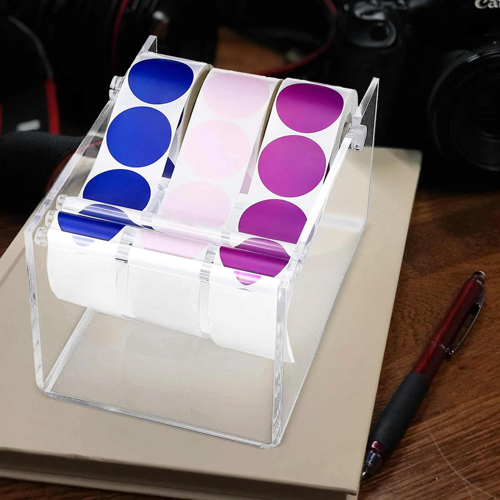 

3 Disks Adjustable Acrylic Sticker Roll Holder Stand Organizer For Office Craft Label Dispensing Shipping Barcode Address Labels