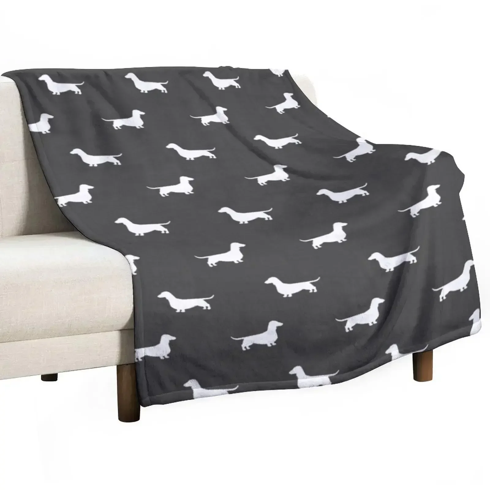 Dachshund Silhouette(s) | Wiener Dog | Smooth Coated Doxie Throw Blanket Picnic Soft Plush Plaid Thin Blankets