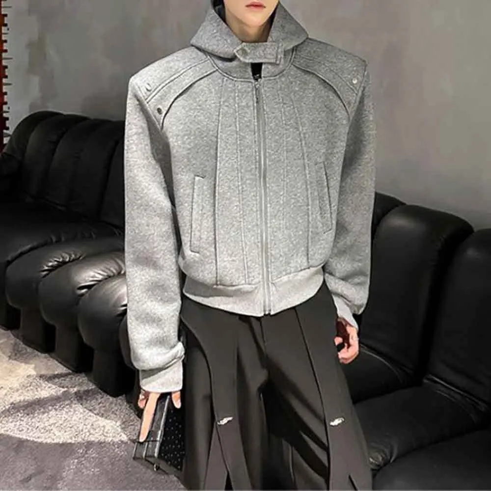 Mens Deconstructed Hoodie Plain Padded Shoulder Jacket Streetwear Fashion Casual Outdoor Campus Sweatshirt Men'S Clothing 2025