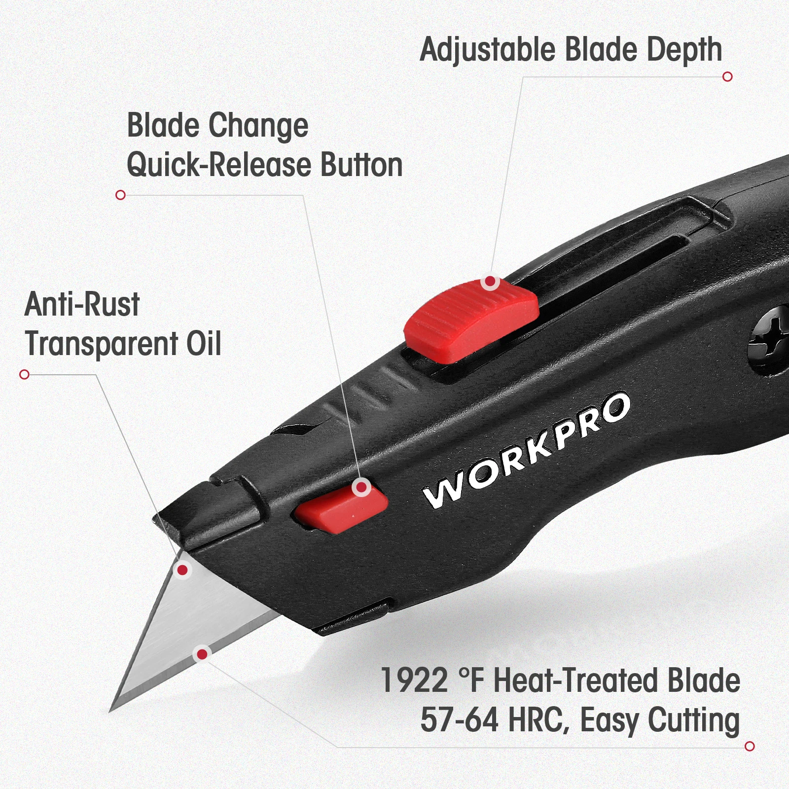 WORKPRO-Retractable Utility Knife, Pocket Knife, Paper Cutter, Unpacking Cutter, Wood Handle, 10 Blades Box