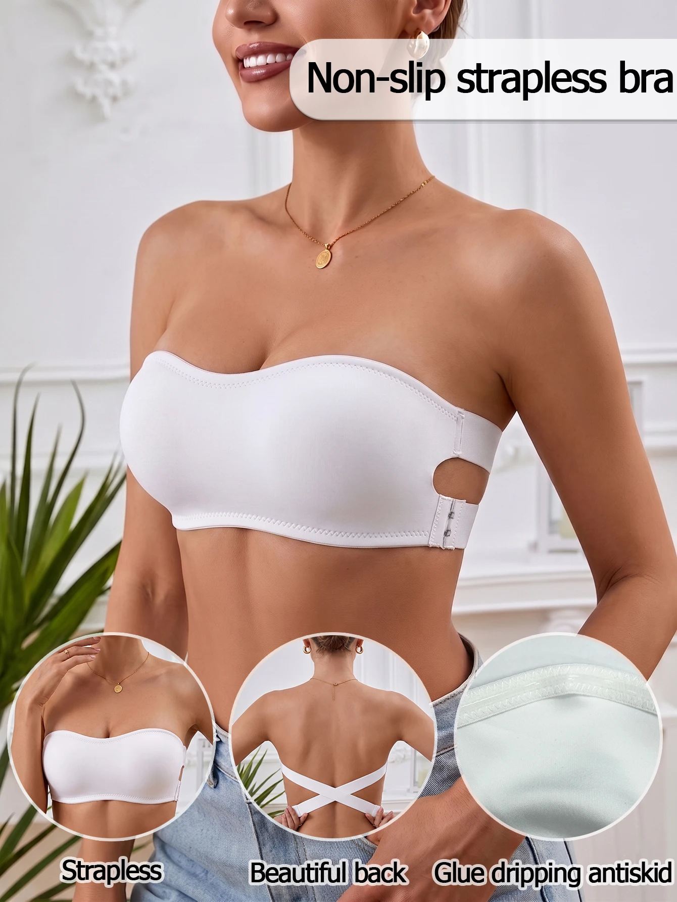 Women Wire‑free Strapless Bandeau Bra Solid Basic Anti‑slip Side Support Smooth Seamless Bralette Lingerie