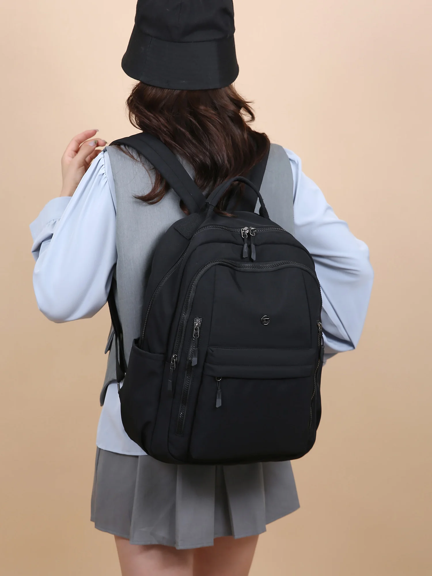 Ladies Outdoor Large Capacity Nylon Cloth Multi-layer Double Shoulder Bag Leisure Travel Backpack Hiking School Bag Casual Ba...