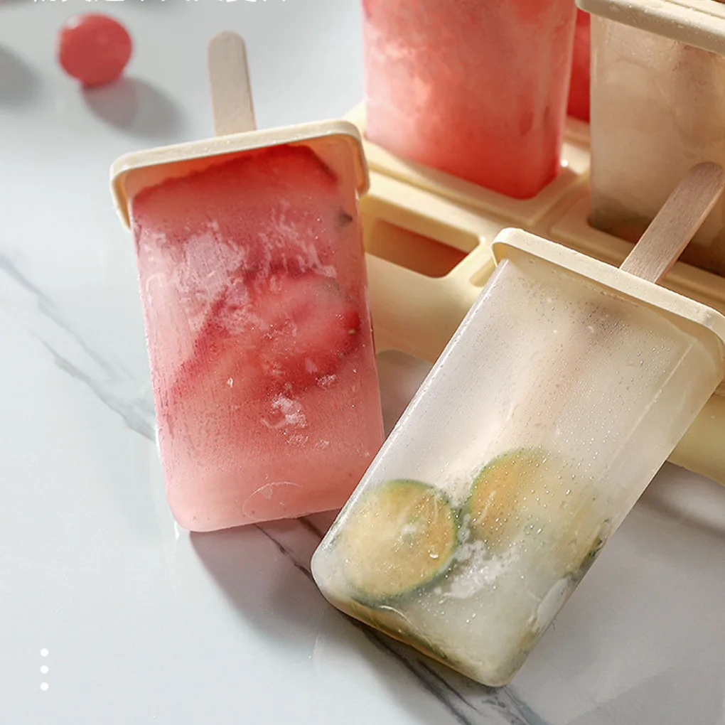 Ice Cream Mold DIY Ice Stick Maker PP Plastic Mould Kitchen Tool  9 Grids  Beige  with Wooden Sticks