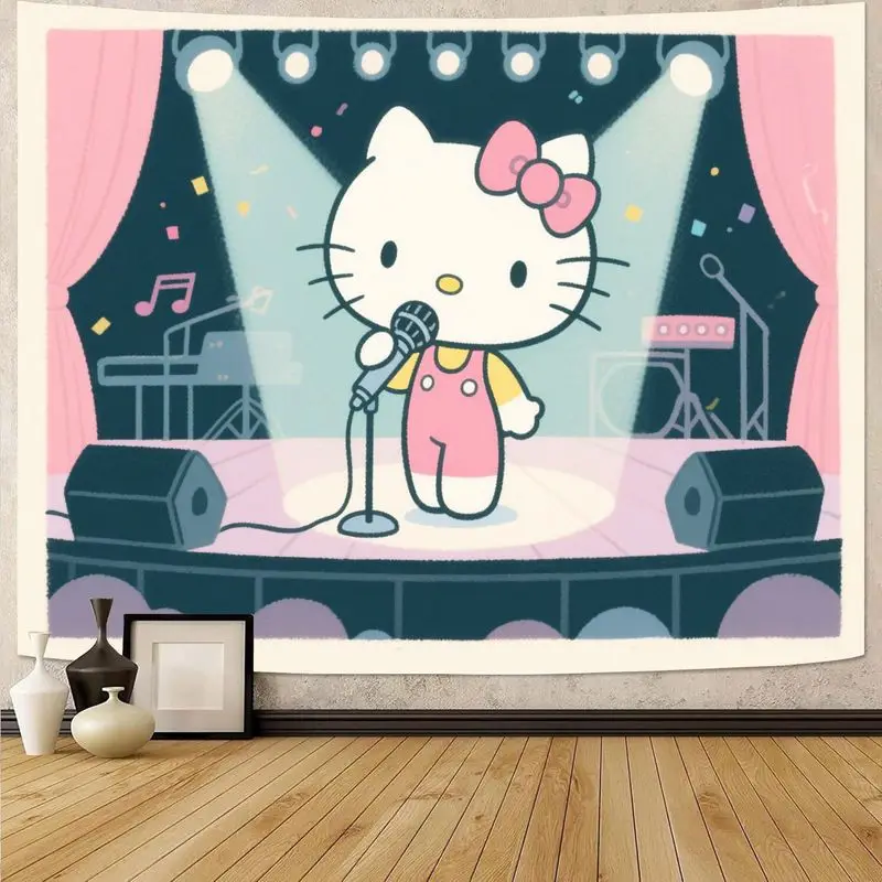 

1 шт. Sanrio Hello Kitty Pink Kawaii Singing on Stage Tapestry, современное настенное искусство из полиэстера для девочек, декор для спальни, гостиной, вырез