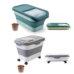 Airtight Dog Food Storage Container Bin Collapsible with Wheels Transparent Lid Large for Kitchen Cereal Pet Food Storage