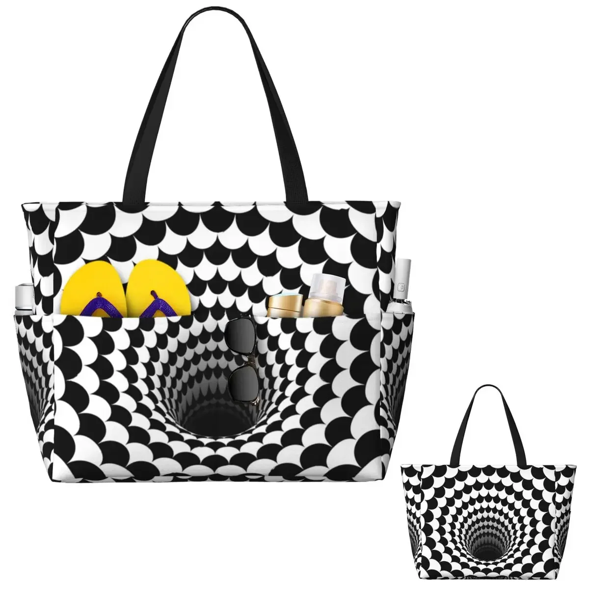Optical Illusion Black Hole Scales Beach Tote Bag Sport Gym Yoga Duffle Large Tote Bag Women Travel Bag Fitness bag