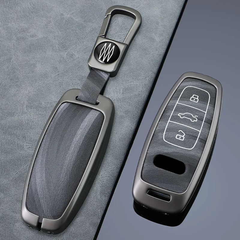 Metal Leather Car Key Case Cover Shell For Audi Q8 RSQ8 A6 C8 S6 RS6 A7 S7 RS7 A3 8Y A8 D5 4N RS E-tron GT Q4 Q7 4M Accessories