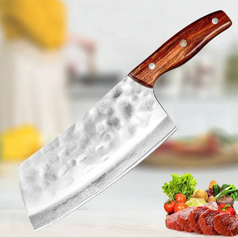 Forged Kitchen Chef Knife 9Cr18Mov Stainless Steel Meat Vegetables Slicing Knife Wide Blade Professional Butcher Cleaver Knife