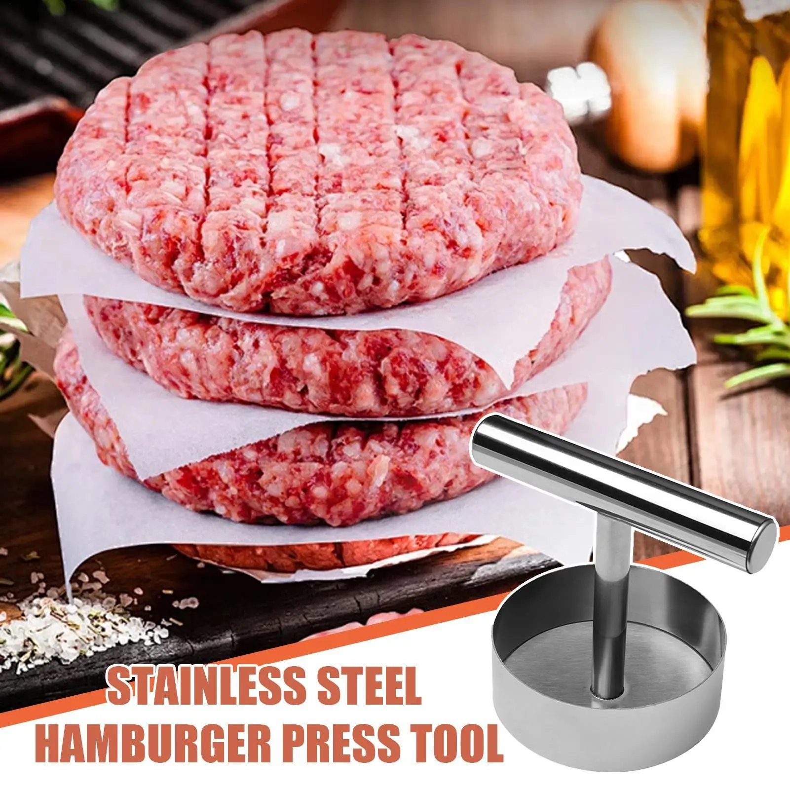 Hamburger Patty Maker Press 304 Stainless Steel Non-Stick Round Manual Rice Ball Mold Thickness Adjusted Kitchen Beef BBQ Tools