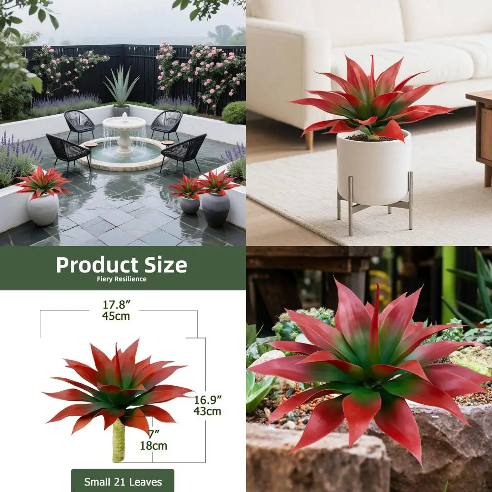 

18-Inch Red Artificial Agave Plants - 2 Pack for Indoor & Outdoor Home Decor