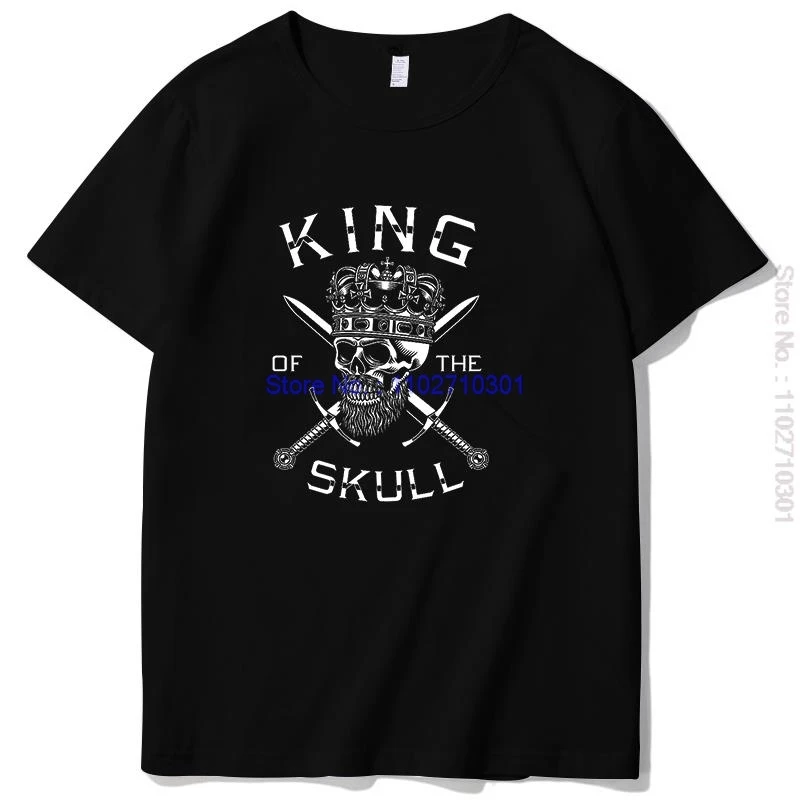 Men's Cotton Graphic T-Shirt Bearded Skull King with Crossed Swords Fashion Short Sleeve Shirt for Casual Wear