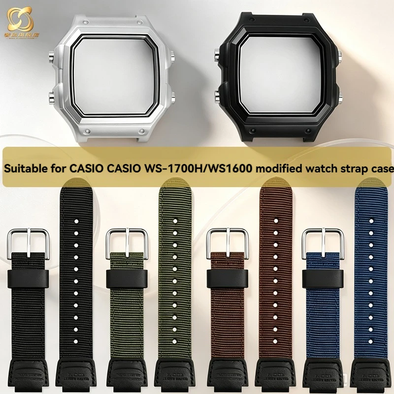 For Casio WS-1700H/WS1600 series modified metal 316L stainless steel case, high-quality waterproof nylon watch chain accessories