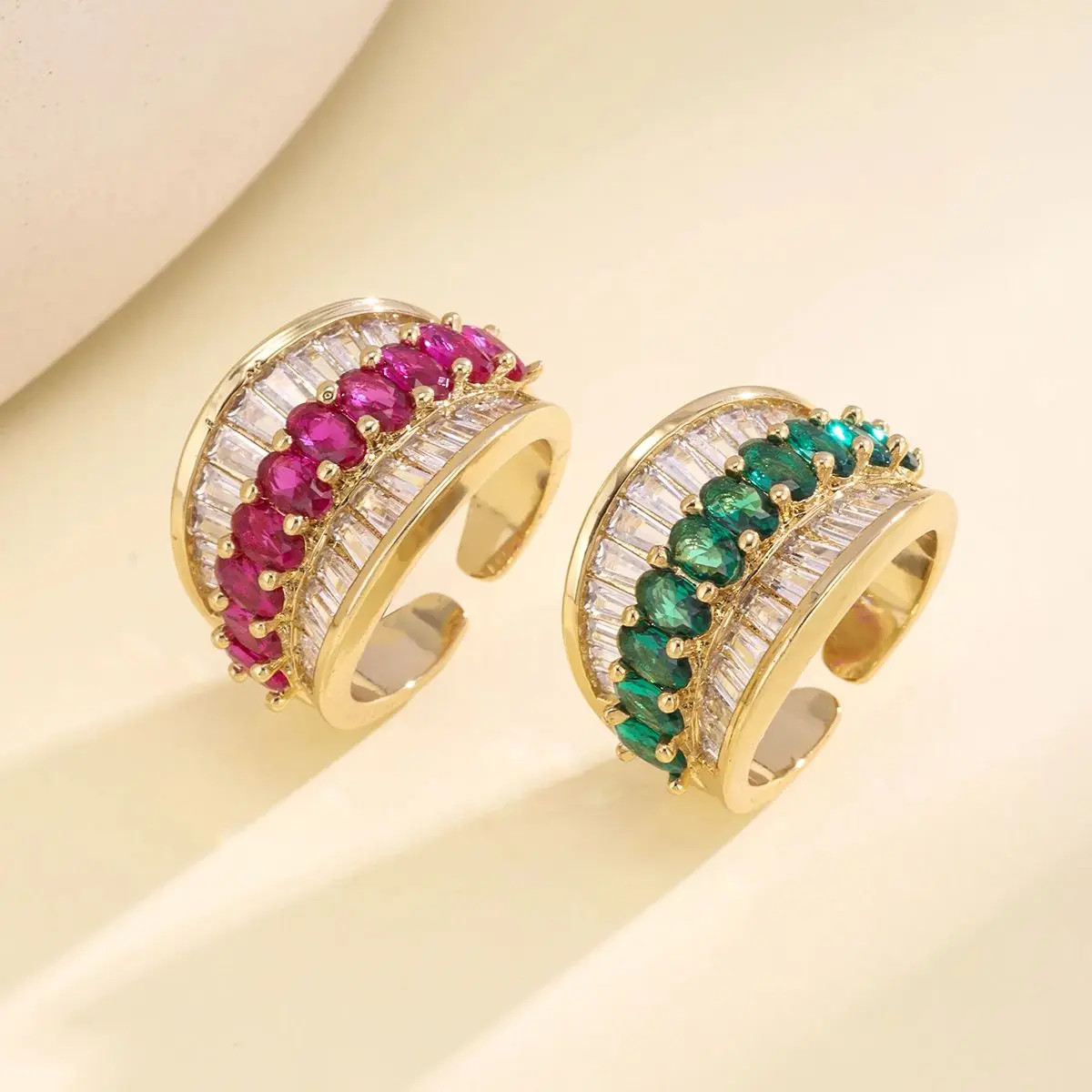 

AIBEF Full Paved CZ Crystal Opening Ring Adjustable Copper Jewelry For Women Men Anniversary Party Finger Jewelry Gifts
