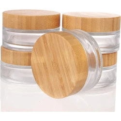 5pcs Cream Jar Empty 3.33 OZ/100g Glass Jars with Bamboo Lids Refillable Cosmetic Travel Containers for Lip Balm Lotion Packing