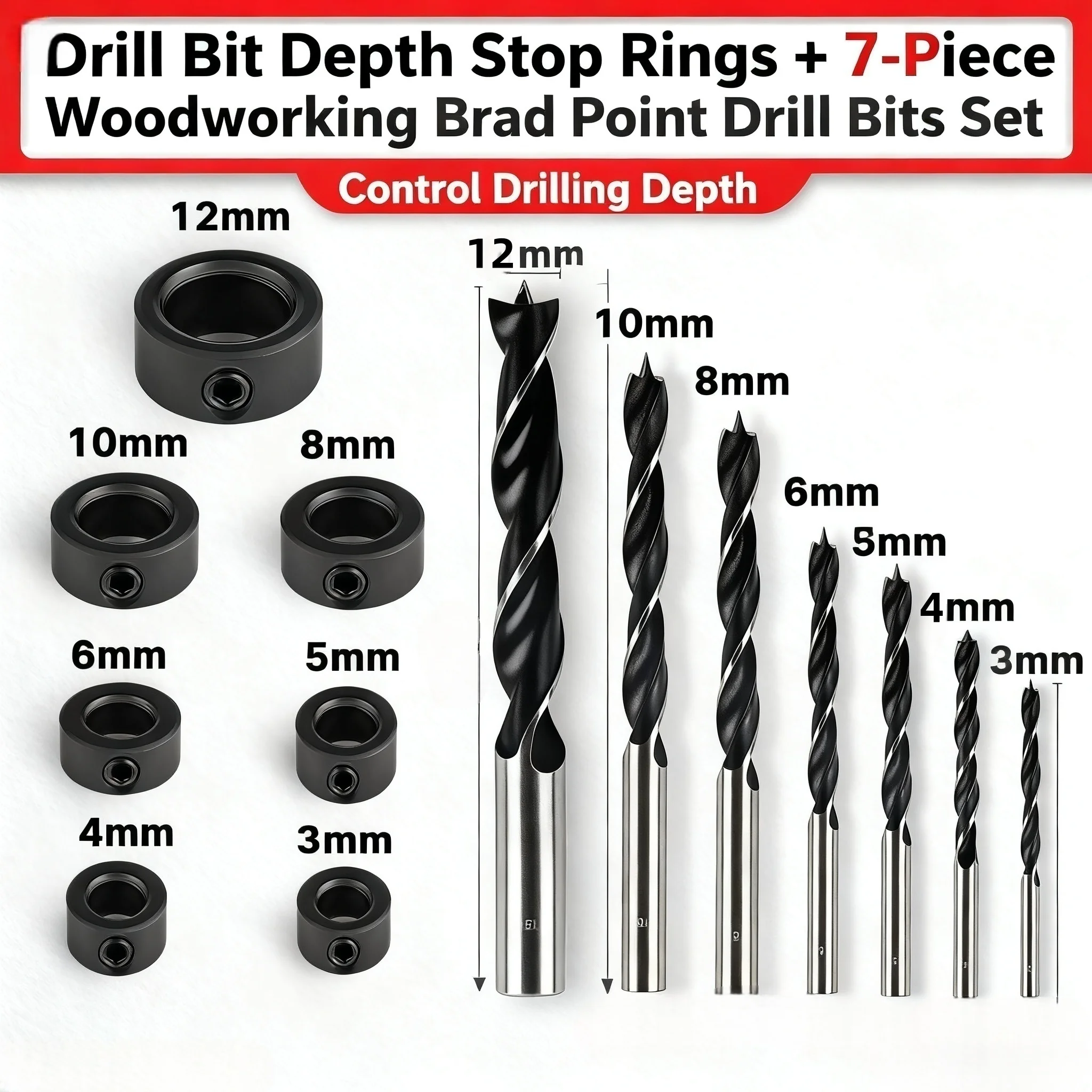 Drill Bit Limit Ring, Twist Drill Positioning Ring, Positioning Limit Ring, Depth Limiter, Clamping Depth Ring, Woodworking Drilling, Hole Opening, 3-12 Woodworking Three-Point Drill