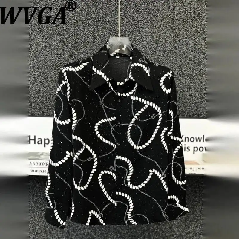 

WVGA Summer New Men's High-end Personalized Hemp Rope Printed Long Sleeve Shirt Niche Chic Casual Starry Pattern Tops Ins W24057
