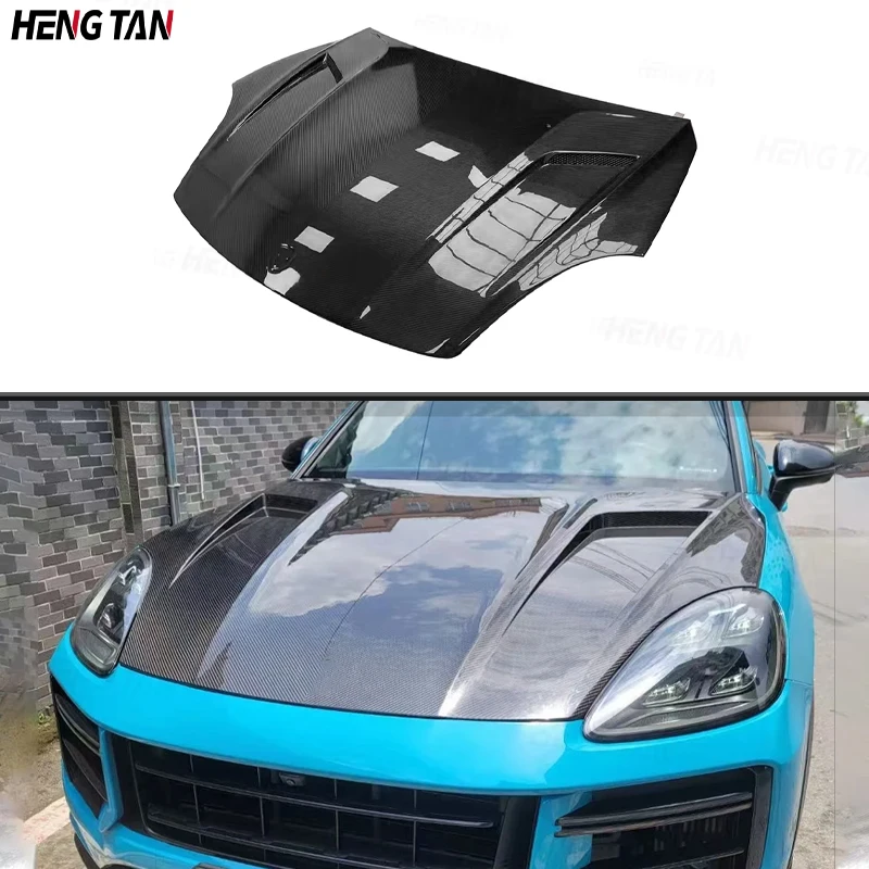 

For Porsche Cayenne 9Y0 2018+ Car Front Bumper Engine Hood Bonnet Vent Cover Parts Carbon fiber Upgrade Body kit T Style