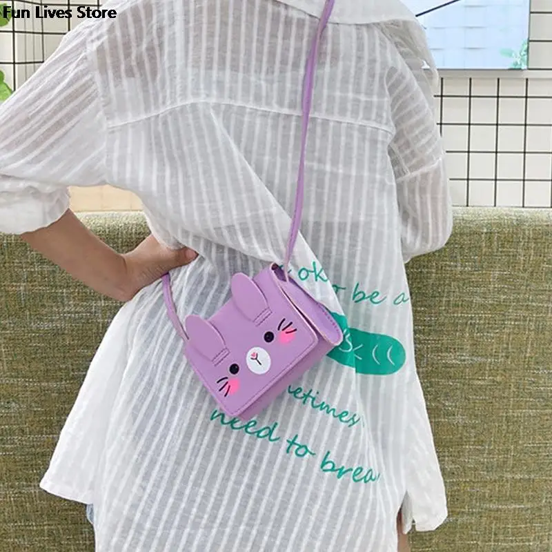 Mini Rabbit Shoulder Purse Cute Bunny Crossbody Bags for Children Kids School Party Handbags Small Square Cartoon Leather Bag