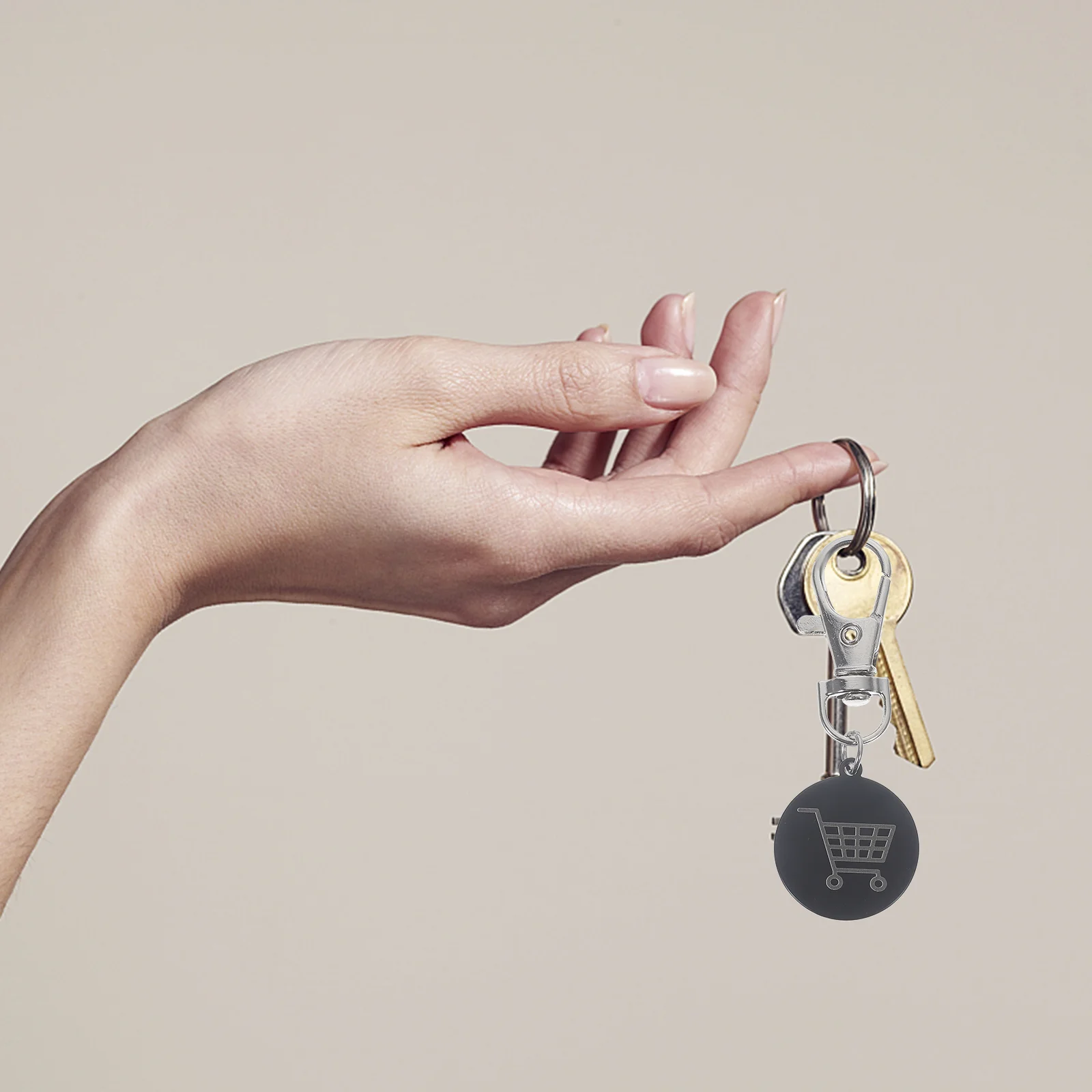 3 Pcs Shopping Cart Keychain Ring Trolley Pendant European and American Token Coin Keyring Stainless Steel Decoration