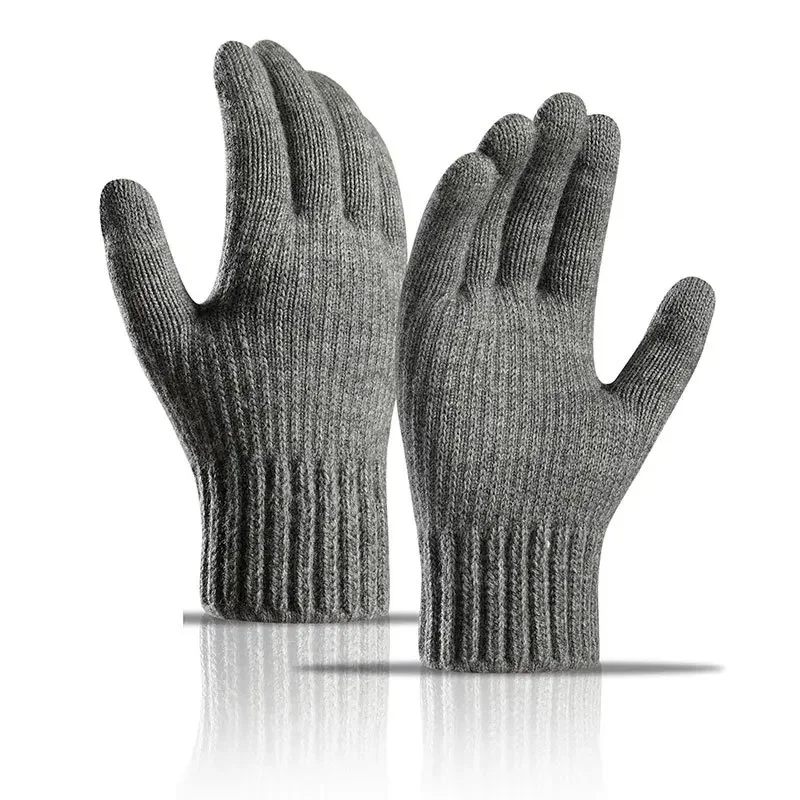 Men Alpaca Wool Touchscreen Gloves Fleece Lined Thickened Windproof Cold Resistant Cycling Warm Knitted Sport Mittens