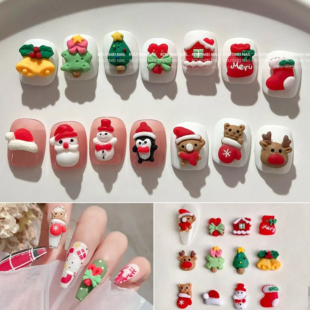 Santa Claus Christmas Nail Ornaments Cartoon Bell DIY Nail Art Decoration Nail Art Resin Christmas Nail Decoration Women