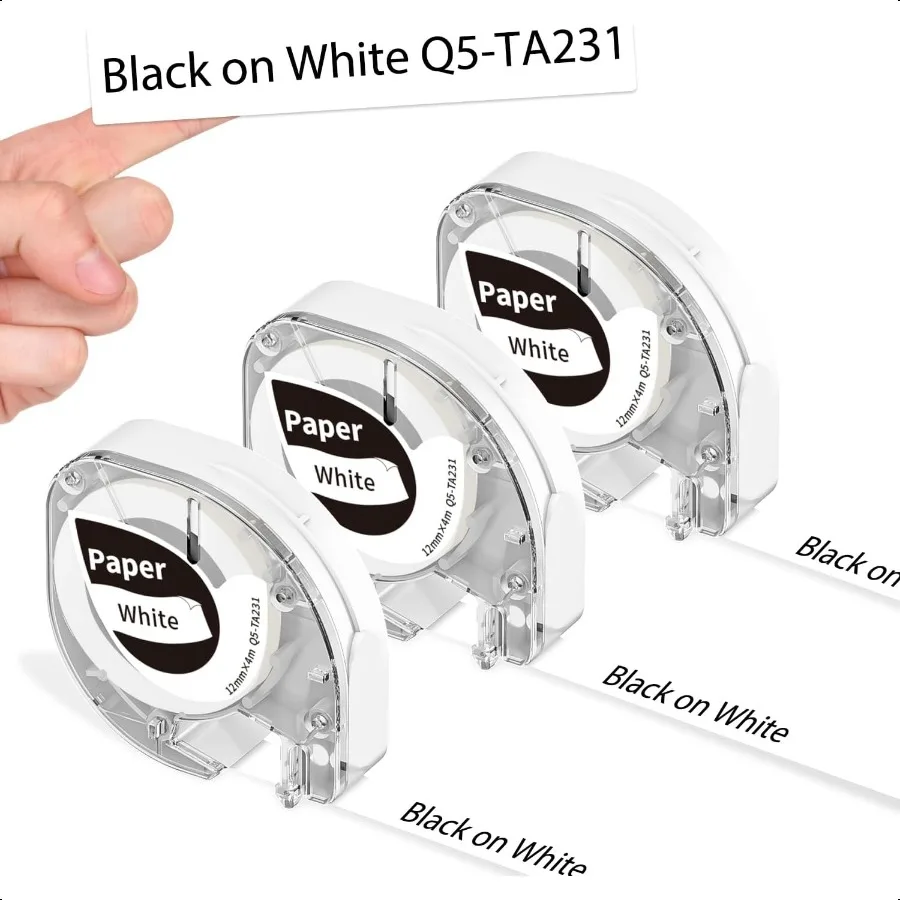

P12 Label Maker Tape Replacement for LetraTag DYMO Refills White Paper 91330 10697 12mm x 4m 1 2 x 13' Black on White Compatibl