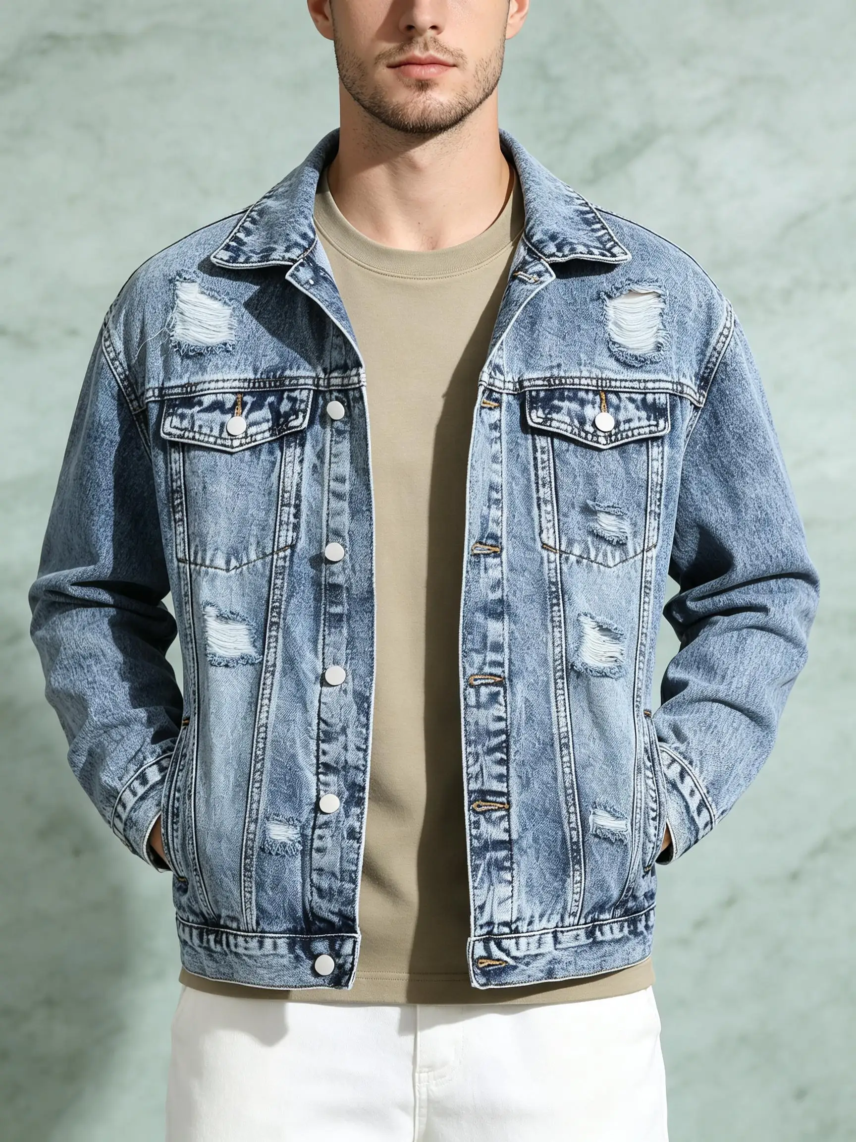 Men's Fashion Patchwork Light Denim Jacket, Trendy Streetwear Lightweight Outerwear, Mixed Denim Style, Artistic Gift for Him