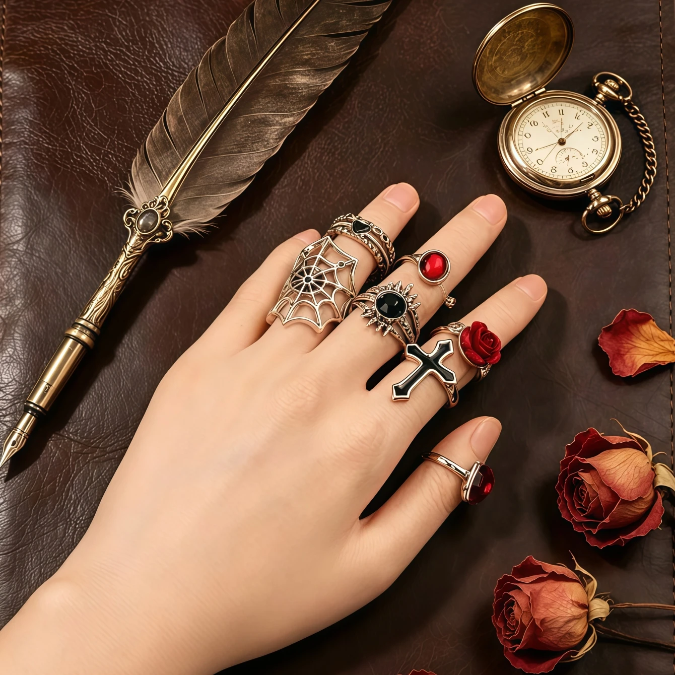 10/15/20/30/50/100Pieces Vintage Punk Halloween Rings Set For Women Mix Style Flowers Heart Spider Jewelry Party Gifts view 4