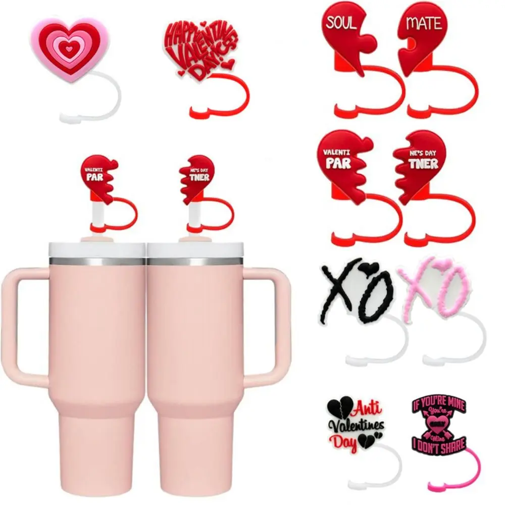 

5 Pcs Heart Silicone Straw Cover Cap Dust-Proof Straw Topper Reusable Cute Straw Tip Cover Cup Accessories for All 8mm Straws