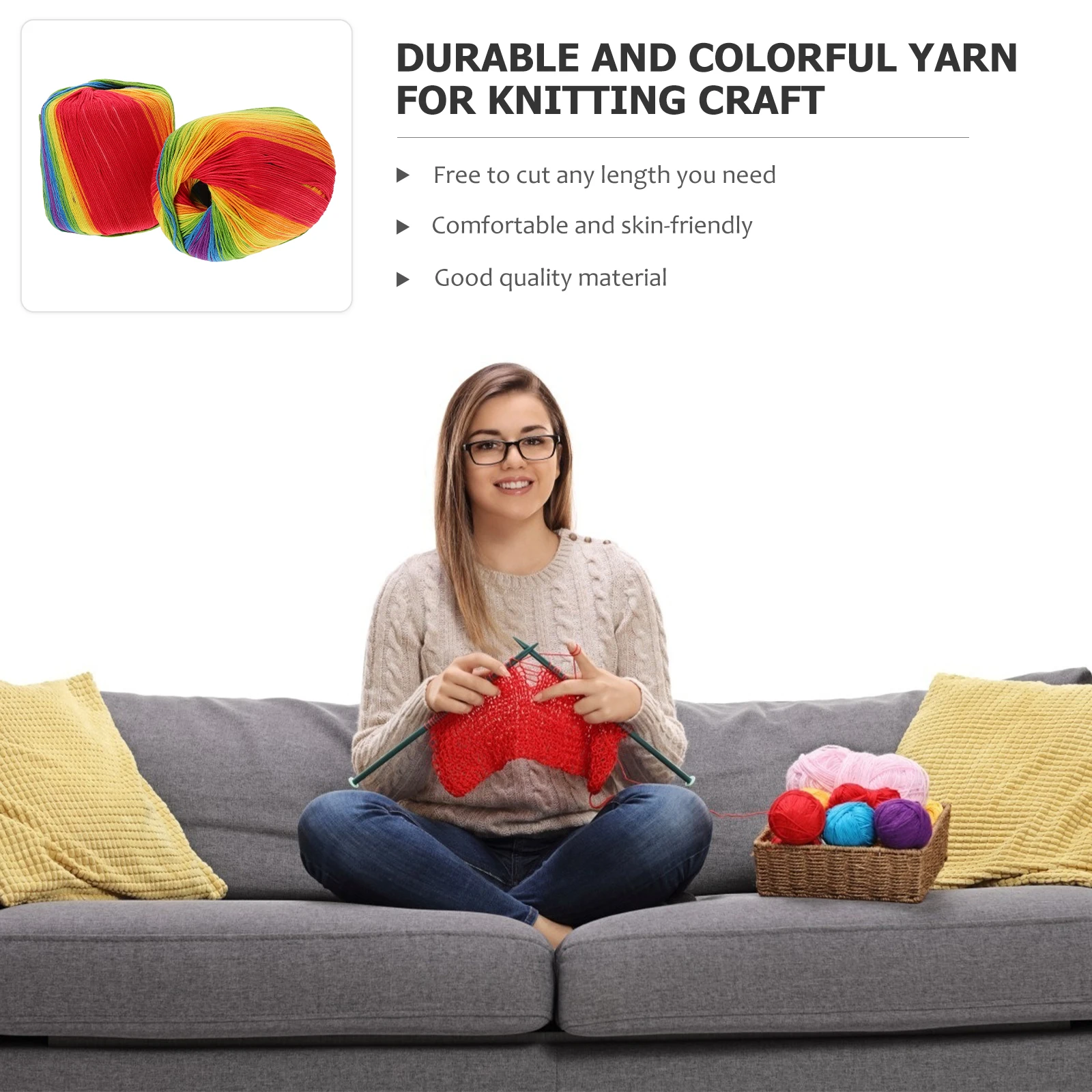 

2pcs 2 Rolls Cotton Thread Rainbow Knitting Yarn For Diy Crochet Craft Thicken Soft Washable Handmade Weaving Material