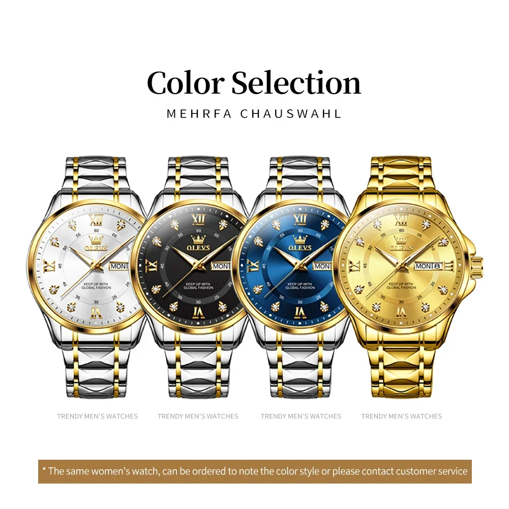 OLEVS, reloj dorado para hombre, marca superior, reloj de cuarzo de acero inoxidable de lujo para hombre, reloj con fecha, reloj de pulsera resistente al agua, reloj calendario para hombre