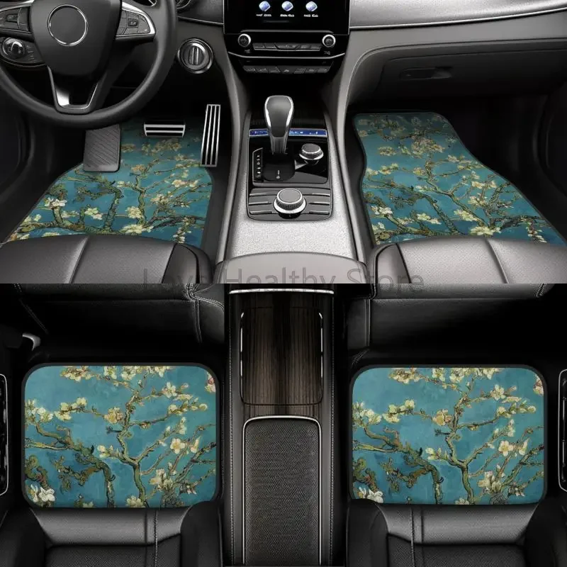 

Vincent Van Gogh Almond Flower Tree Car Floor Mats Set of 4 Auto Front and Rear Carpet Foot Mats with Rubber Backing Universal
