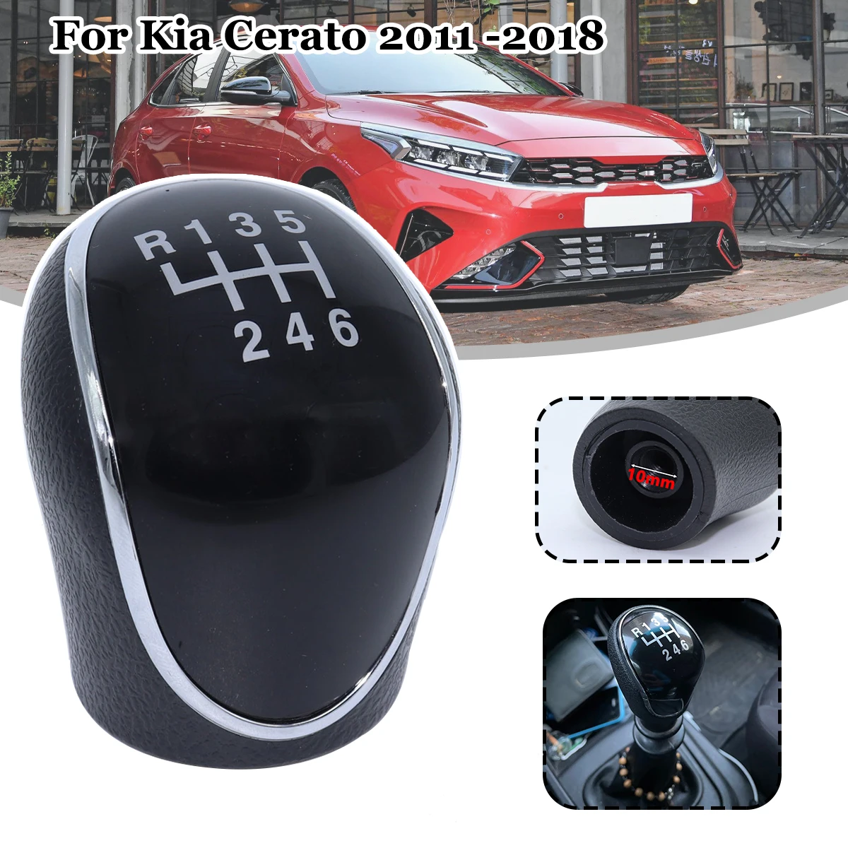 

6SP +R MT Gear Shift Knob GearStick Lever Pen Shifter Handball Chrome M10 Black For Kia Cerato K3 2011-2018 Hyundai IX35 12-2016